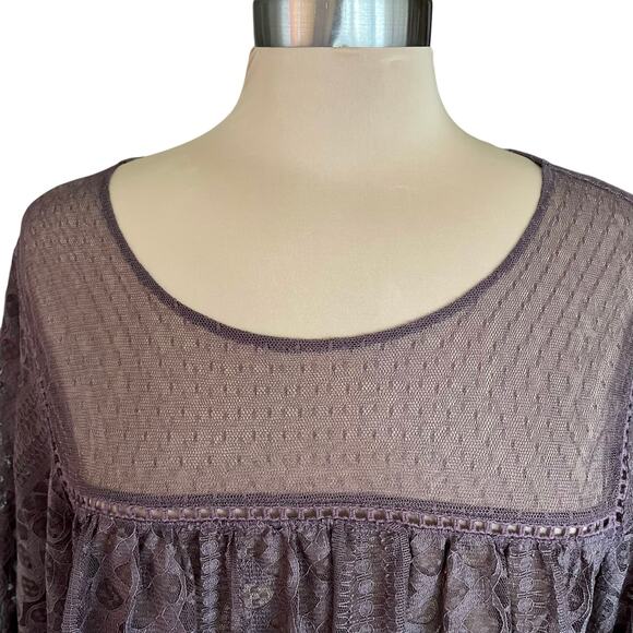 Maurices Light Brown Sheer Lace Top Short Sleeve Size XL Fairy Grunge Whimsygoth - Picture 3 of 9